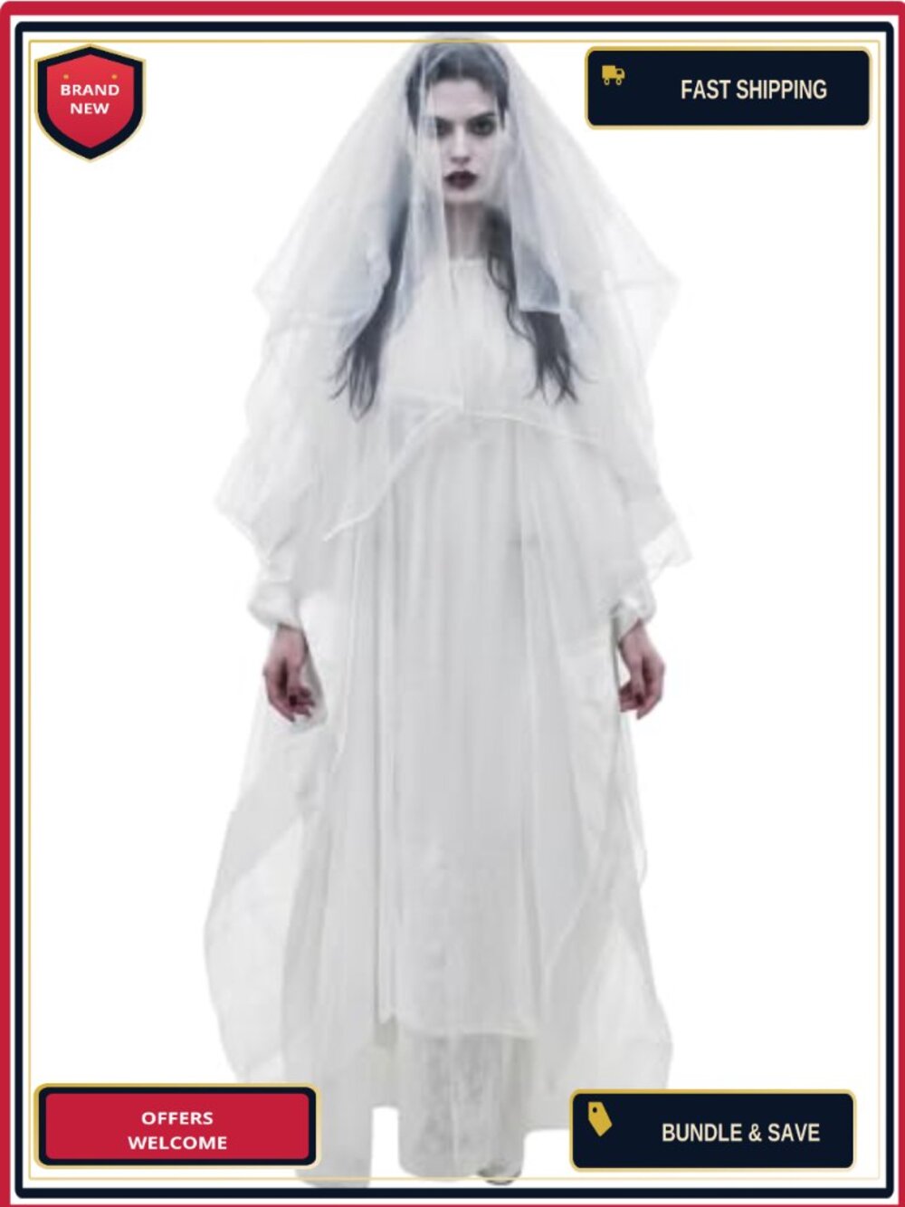 Fourluoo Halloween Spooky Ghost Bride Costume with Veil Women Horror Cosplay